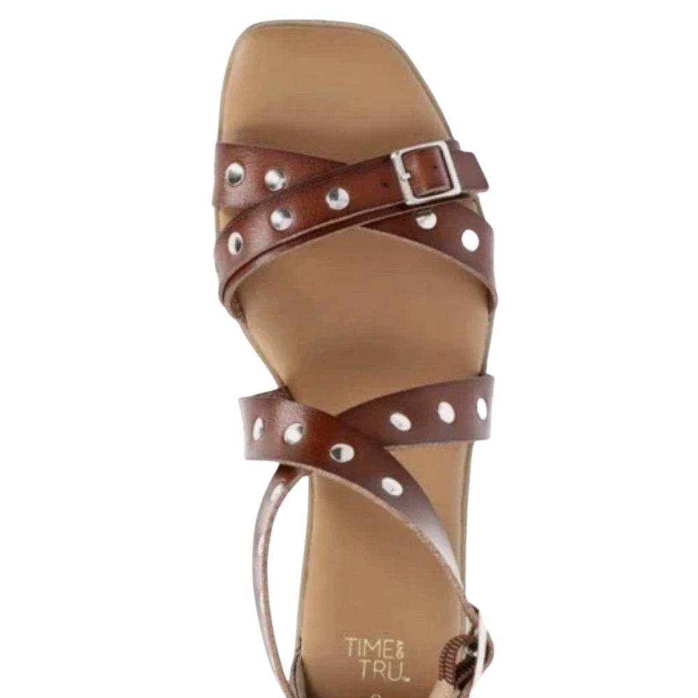 Time and Tru Brown Studded T-Strap Gladiator Sandals - Picture 2 of 7